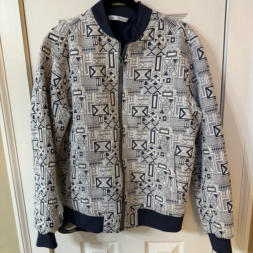 Zara Geometric Pattern Bomber Jacket Medium - image 2